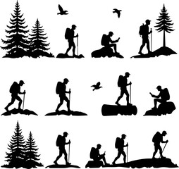 Hiking Adventure  Man outdoor  walking man illustration,