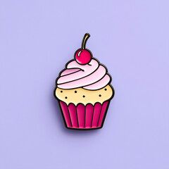 3D cupcake with pink frosting cherry on lavender background