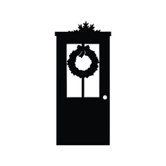 Silhouette of a Christmas Wreath on a Front Door with Decorative Trim