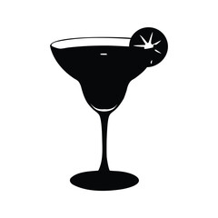 Elegant Black and White Silhouette of a Margarita Cocktail with Lemon Slice
