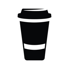 Black and white silhouette image of a disposable coffee cup with lid