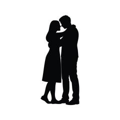 Silhouette of an affectionate couple embracing, their foreheads touch in love