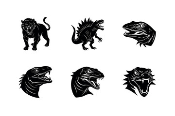 Ferocious Beast & Monster Silhouettes: Dragon, Godzilla, Tiger, Dinosaur Vector Art & Logos