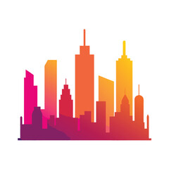 Obraz premium Bright gradient skyline of modern city shown in colorful urban development vector style