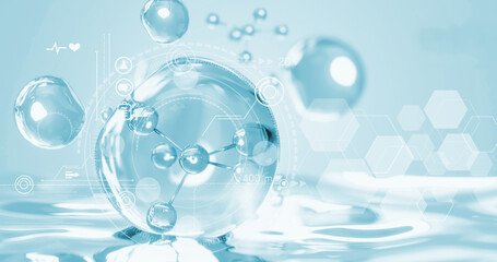 Vitamin drop on soft skin. Skin Serum, Skin Repair, moisturizer, collagen serum, skin care cosmetics solution. 3d rendering