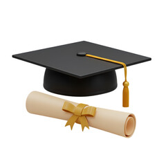 Graduation cap and diploma scroll isolated on transparent background
