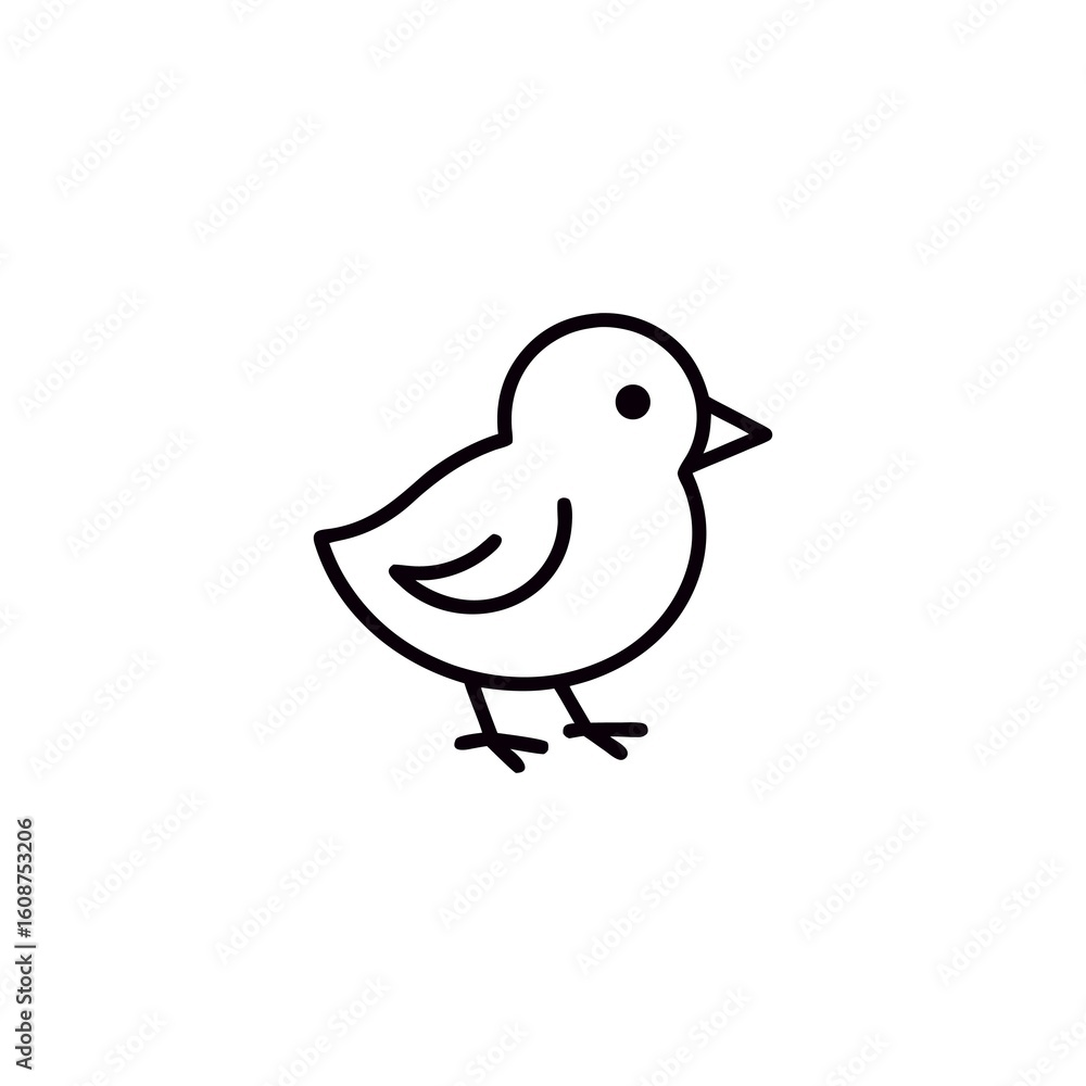 Poster minimalist line art depicting a small bird character with simple features and a clean aesthetic desi