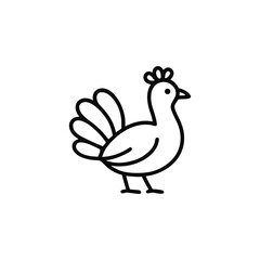 Stylized Chicken Illustration Simple Black and White Line Drawing of Farmyard Animal with Distinctive Feathers and Crest Graphic Design