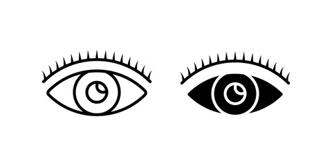 Eye icon set. Minimalist Line Art Eye with Eyelash design element. A simple eye icon with long eyelashes, expressing vision and sight in a clean, modern style.