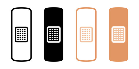 Bandage icon set. A simple, minimalist illustration of an adhesive bandage, showcasing a clean outline style, representing medical care and first aid. Perfect for healthcare related designs.