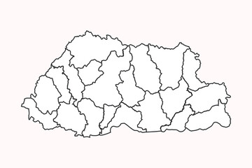 Bhutan Detailed Map with Districts and Provinces (Clear and precise, highlighting the internal divisions)