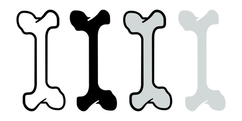 Bone icon set. A simple lineart drawing of a bone, perfect for illustrating medical concepts, anatomy, or spooky themes. Includes filled and outlined versions.