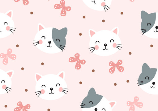 illustration vector cute cat seamless pattern for child, colorful wallpaper graphic for child 