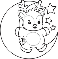 Cute Deer icon. Funny baby Deer animal series stock illustration. Life of fluffy Deer designs. Coloring pages of cute deer icon.
