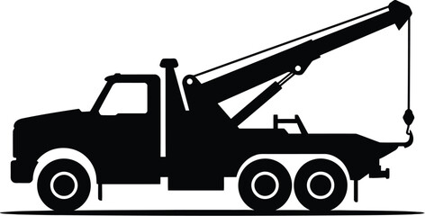 Black Silhouette Tow Truck Illustration on a White Background for Graphic Design and Creative Projects and Commercial Use