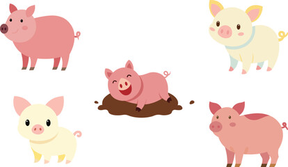 Obraz premium Pig Color Vector Illustration On White Background