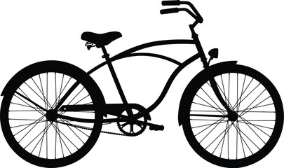 Fototapeta premium Silhouette of a Classic Cruiser Bicycle on a White Background Perfect for Summer Recreation and Transportation Designs