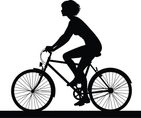 Obraz premium Silhouette of a Woman Riding a Bicycle Promoting Fitness and Healthy Lifestyle in a Minimalist Black and White Design