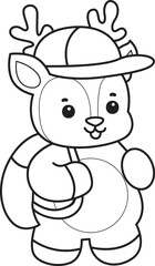 Fototapeta premium Cute Deer icon. Funny baby Deer animal series stock illustration. Life of fluffy Deer designs. Coloring pages of cute deer icon. 