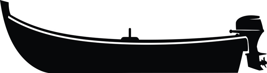 Simple Black Silhouette of a Small Motorboat Isolated on a White Background for Graphic Design Projects