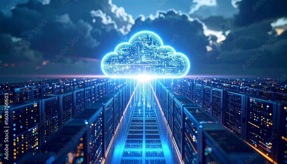 Aufkleber futuristic representation of cloud technology in a data center setting