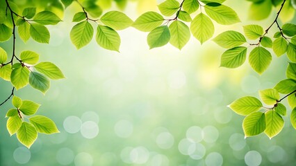 Bright green leaves on a tree branch create a fresh and vibrant natural background, capturing the essence of spring and summer with beautiful bokeh and a sense of environmental freshness