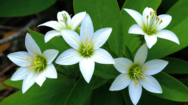 White blooms of starflower on Mt. Sunapee, New Hampshire.