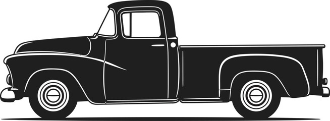 Classic American Pickup Truck Silhouette Illustration Vintage Vehicle Design Automotive Icon Retro Transportation Black and White