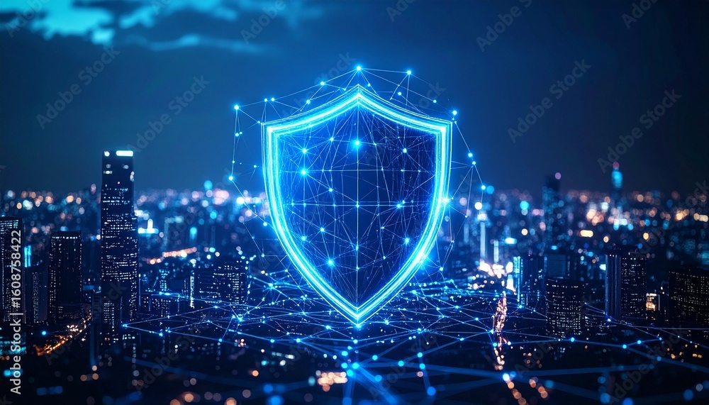 Aufkleber futuristic 3d representation of digital shield with network connection