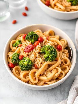 Brown rice fusilli pasta with broccoli rabe in bowl