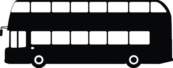 Black Silhouette of a Double Decker Bus Side View
