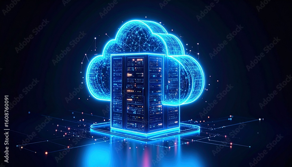 Aufkleber illuminated cloud data center with digital network connections glowing