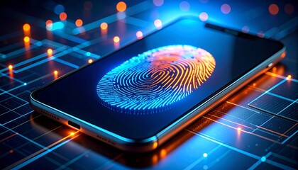 Modern smartphone displaying vibrant fingerprint recognition interface