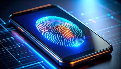 High-tech smartphone featuring fingerprint recognition displayed on sc
