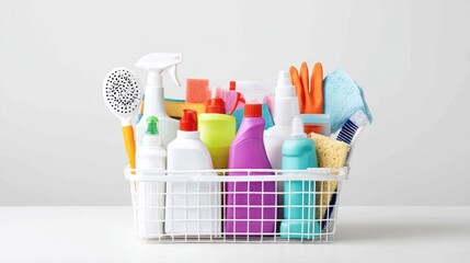 Clean and Organized Household Cleaning Supplies in a Basket