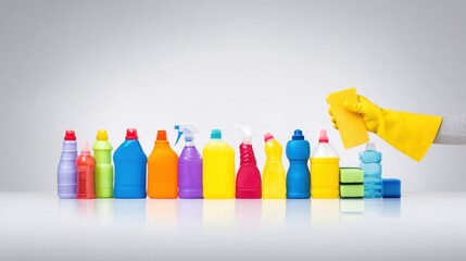 Colorful Cleaning Supplies and Tools for Household Cleaning Tasks
