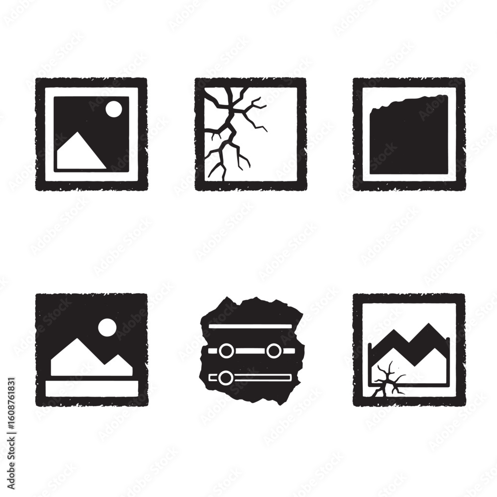 Poster abstract graphic icons representing photo editing process and different image styles in modern desig