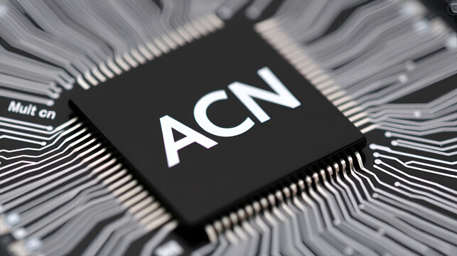 A close up of a computer chip with the word ACN on it
