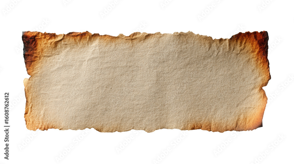 Poster burnt paper isolated on transparent background with rough edges and textured surface