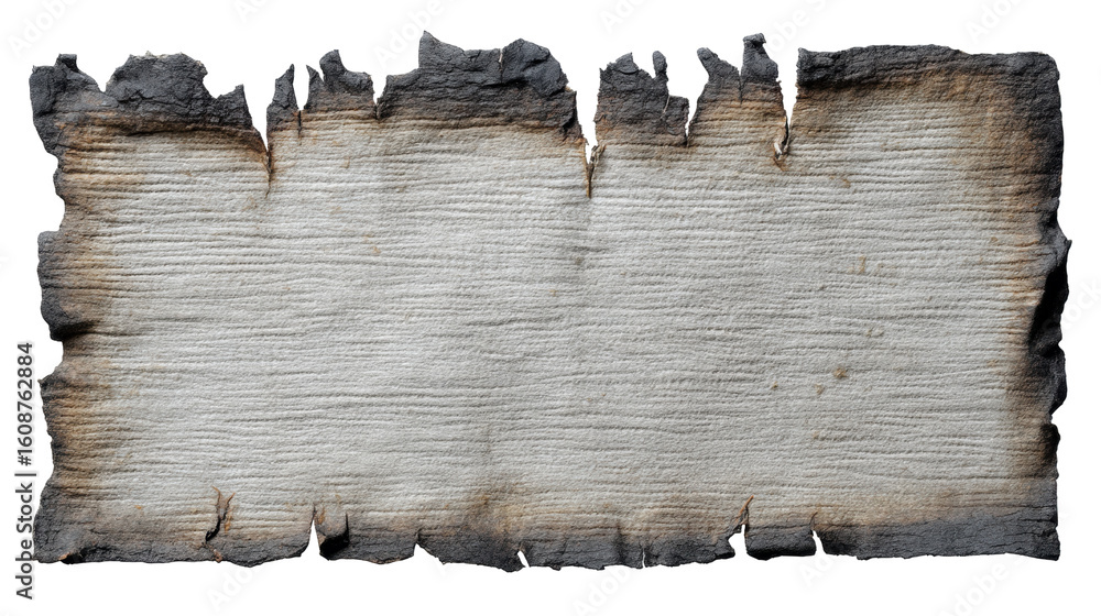 Poster burnt old paper isolated on transparent background with rough edges and texture