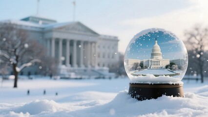 Snow Globe Displaying Snow-Covered Capitol Building in Winter Wonderland Setting