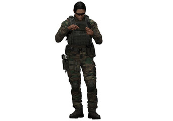 Soldier using phone stand by