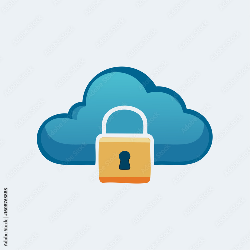 Poster cloud security with a padlock for network and data protection