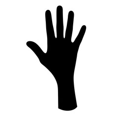 Black silhouette of a human hand with fingers outstretched on white background