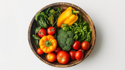Fresh assortment of colorful vegetables in a woven basket
