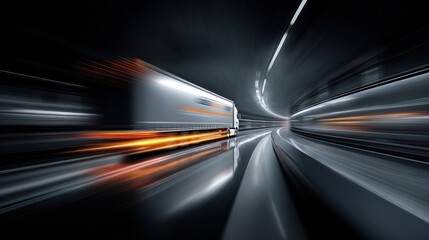 Obraz premium Fast truck in a dark tunnel