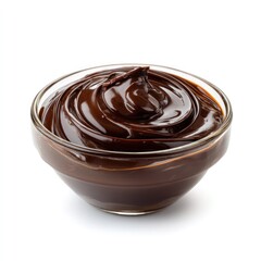 Melted dark chocolate in a glass bowl