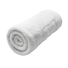 Soft and Plush White Bath Towel Rolled on a Clean Background