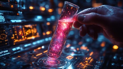 Futuristic laboratory scene with glowing test tube