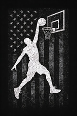 Obraz premium Silhouette of a basketball player dunking against an american flag background